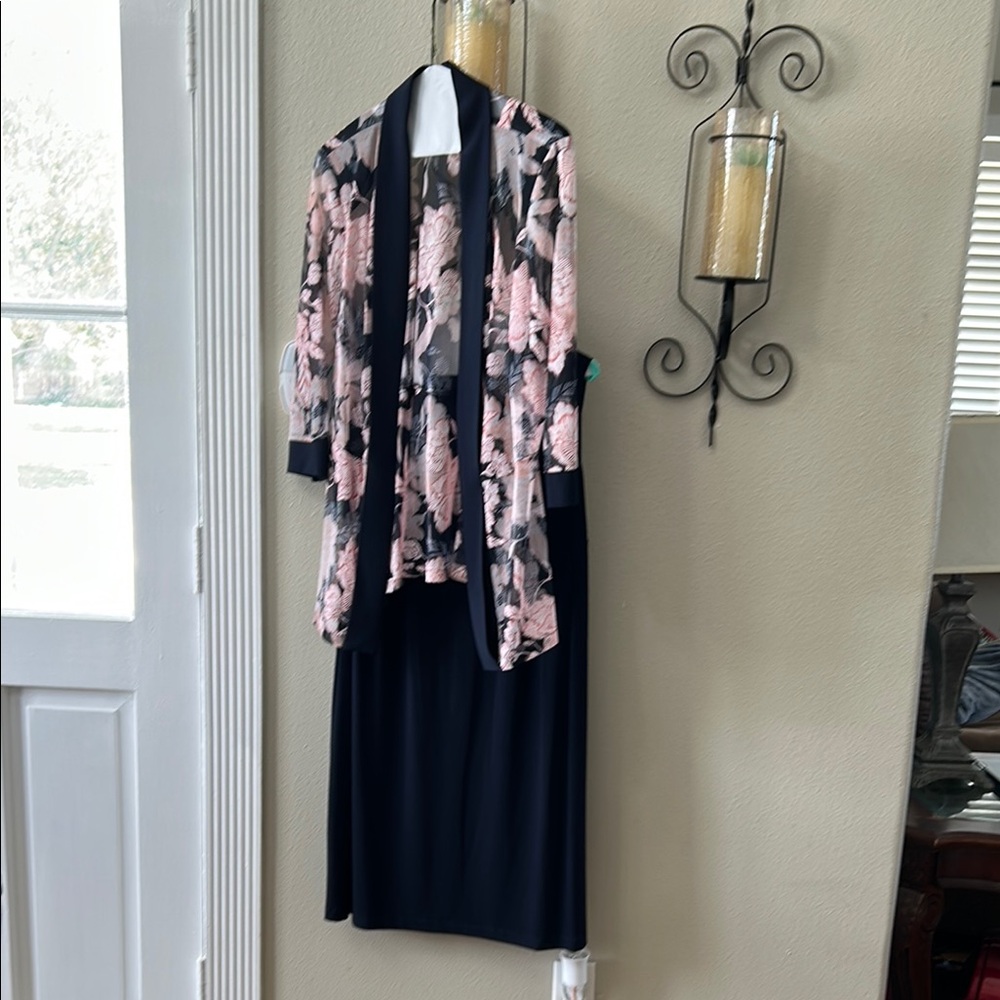 Floral Pink and Black Dress with Jacket